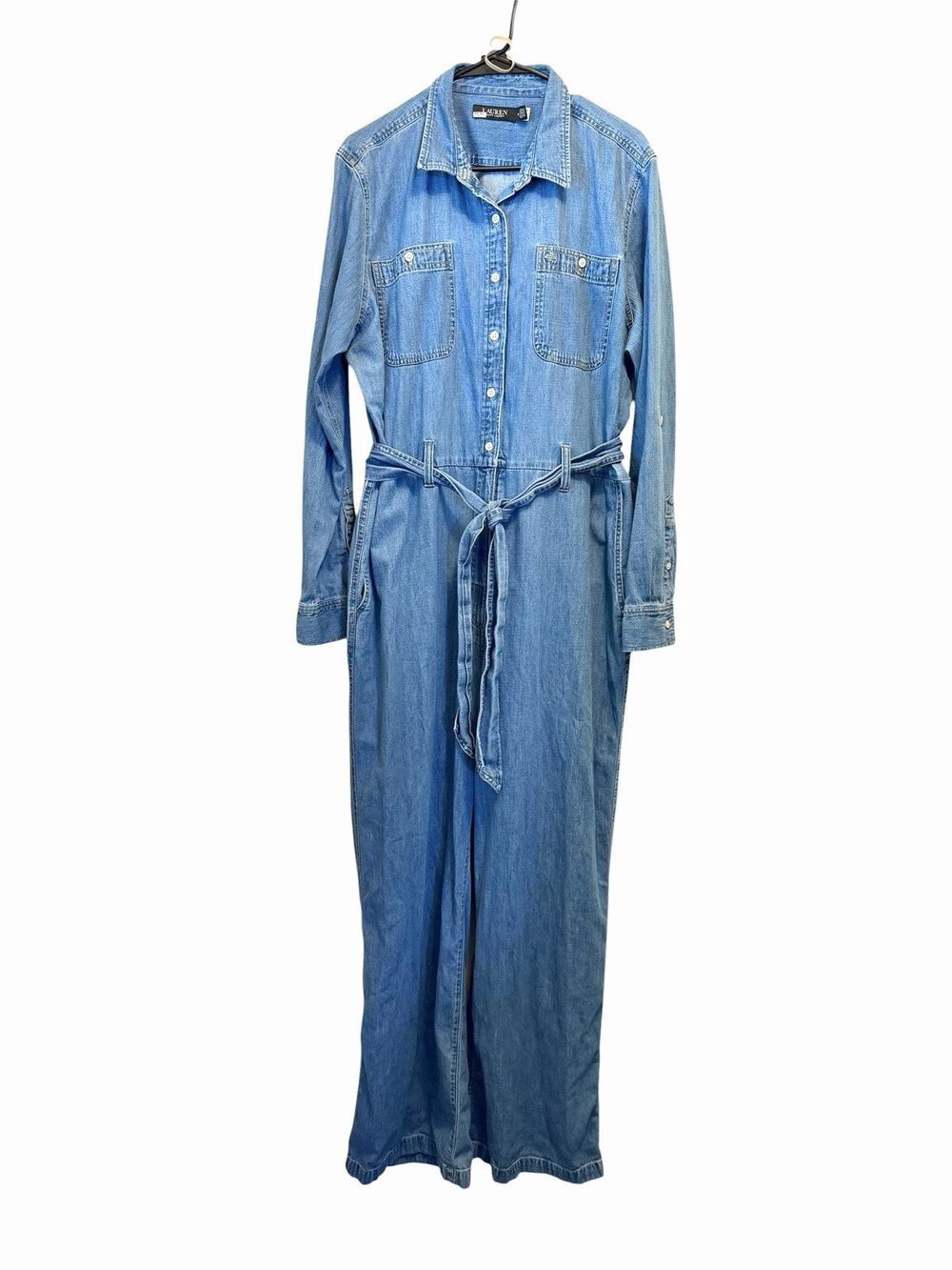 Lauren Ralph Lauren Chambray Denim 100% Belted Jumpsuit Sz 18 Western Country